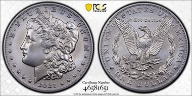 2021 $1 Morgan Dollar 100th Anniversary MS70