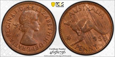 1955 Y. (p) 1D Perth obverse MS63RB