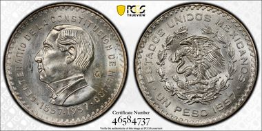 1957-Mo Peso Constitution KM-458 MS65