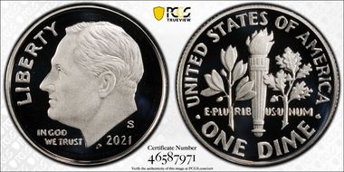 2021-S 10C Silver PR70DCAM