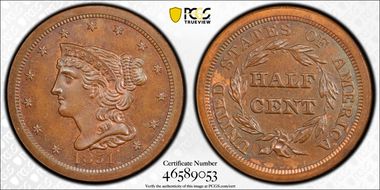 1851 1/2C MS63BN