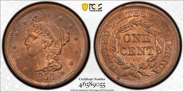 1856 1C Slanted 5 MS63RB