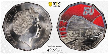 2019 50C 90 Ann. of Ghan Colorized MS69