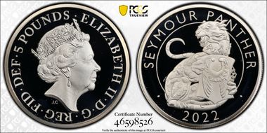 2022 £5 Seymour Panther 2oz Ag The Tudor Beasts PR67DCAM