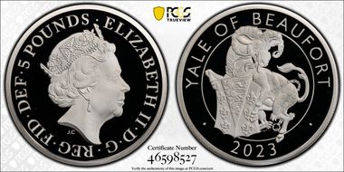 2023 £5 Yale of Beaufort 2oz Ag Queen's Beasts PR69DCAM