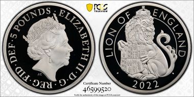 2022 £5 Lion of England 2oz Ag The Tudor Beasts PR69DCAM