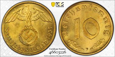 1937-F 10 Pfg J-364 MS65