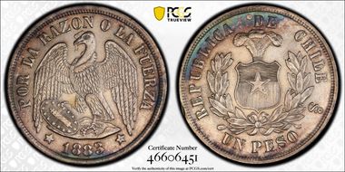 1883-So Peso Round Top 3 AU55