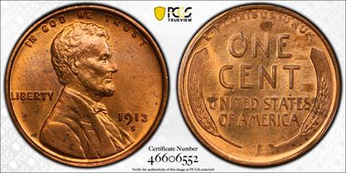 1913-S 1C MS64RD