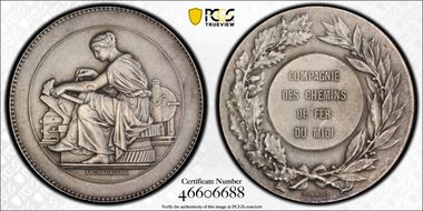 (1880-DT) Medal Compagnie des Chemins de fer du Midi Matte Ag SP63