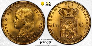 1897 10 G Beaded Border KM-118  Au MS65