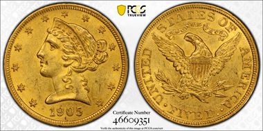 1905 $5 MS62
