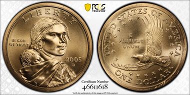 2005-D SAC$1 Satin Finish SP67+