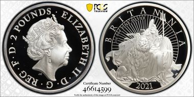 2021 £2 Britannia Seated w/Lion Ag PR69DCAM