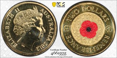 2012-C $2 Remembrance Day Colorized MS67