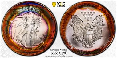 1991 $1 Silver Eagle MS68