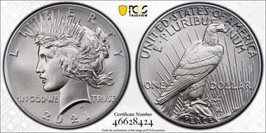 2021 $1 Peace Dollar 100th Anniversary MS70