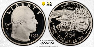 2023-S 25C Edith Kanaka'ole First Day of Issue PR70DCAM