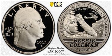 2023-S 25C Bessie Coleman First Day of Issue PR70DCAM