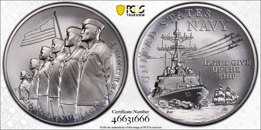 (2022-P) Medal U.S. Navy Matte 2.5oz Ag First Strike MS70