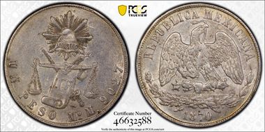 1870-Mo M Peso KM-408.5 AU58