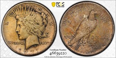 1921 $1 High Relief, Peace VG10