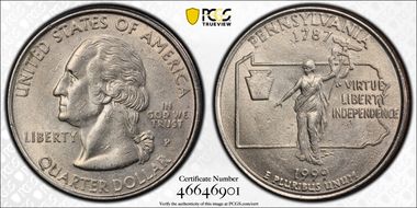 1999-P 25C Pennsylvania AU58