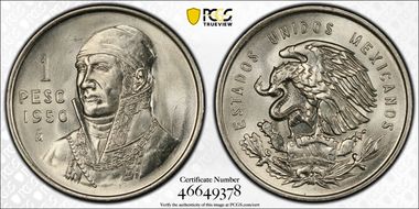 1950-Mo Peso KM-457  Ag MS65