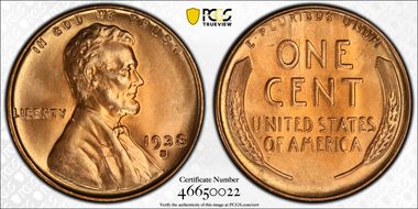 1938-S 1C MS67+ RD