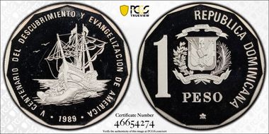 1989(c) Peso Ship Landing Ag PR67DCAM