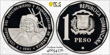 1991(c) Peso Pinzon Brothers Ag PR70DCAM