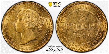 1865 $2 AU58