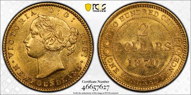 1870 $2 D-1 Dot After NFLD AU58