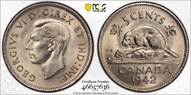 1942 5C Nickel MS64