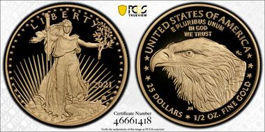 2021-W $25 Gold Eagle - Type 2 PR70DCAM