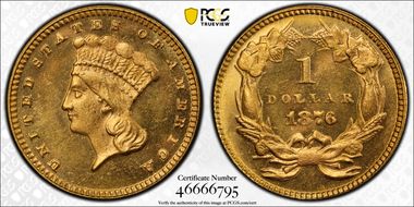 1876 G$1 MS66PL