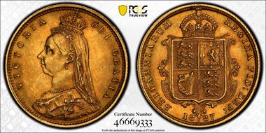 1887-S 1/2 Sov S-3871 Spread JEB AU58