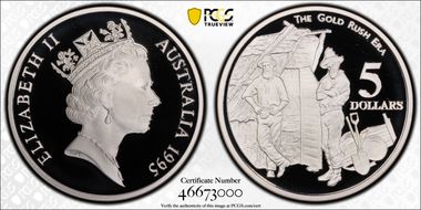 1995 $5 Gold Rush Era Colonial Australia PR69DCAM