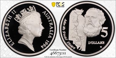 1994 $5 John McDouall Stuart Australian Explorers PR69DCAM