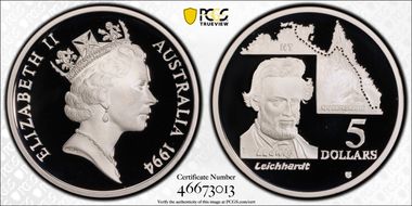 1994 $5 Ludwig Leichhardt Australian Explorers PR70DCAM