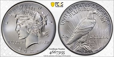 2021 $1 Peace Dollar 100th Anniversary MS69