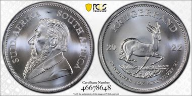 2022 1 Rand Krugerrand Silver MS70