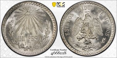 1924-M Peso KM-455  Ag MS66