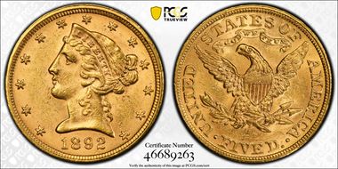 1892 $5 MS61