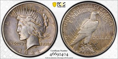 1921 $1 High Relief, Peace N1