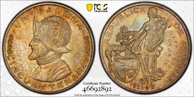 1953 Balboa Republic of Panama 50th Ann. MS65