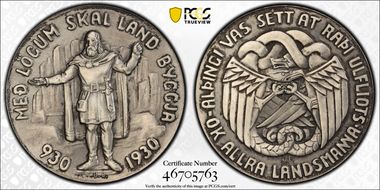 1930 5 Kr X-2 1000 Years Althing Ag Matte MS65