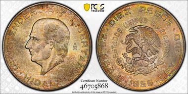 1956-Mo 10 Peso Hildago KM-474  Ag MS66