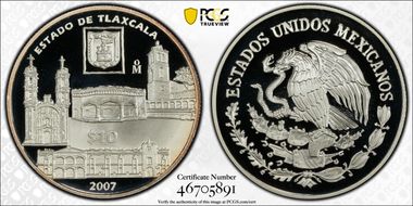 2007-Mo 10 Peso Tlaxcala KM-844  Ag PR69DCAM