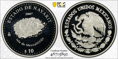 2007-Mo 10 Peso Nayarit KM-833  Ag PR64DCAM